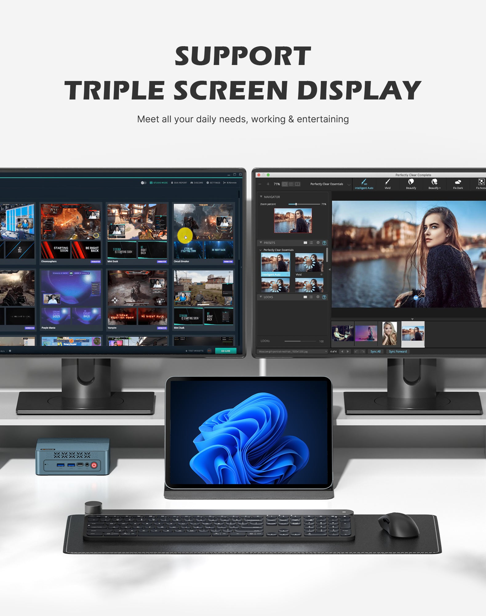 BOSGAME E2 Plus Mini PC | AMD Ryzen 5 3501U(4C/8T) | 8GB DDR4 256GB SATA SSD | Triple‑Display 4K@60Hz | Win11 Pro | Expandable RAM up to 32GB