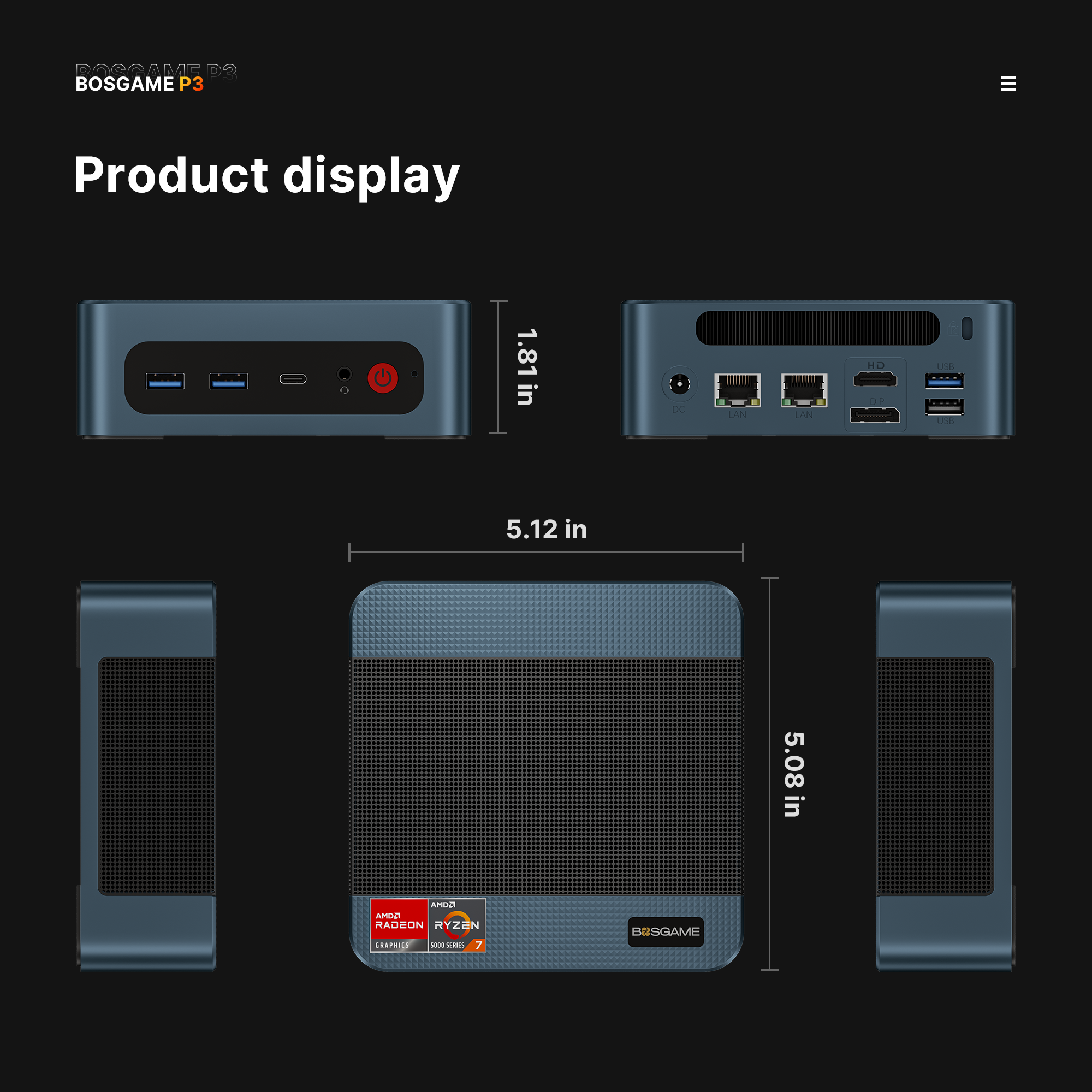 BOSGAME Mini Gaming PC P3Lite, AMD Ryzen 7 6800H 24GB DDR5 1TB NVMe SSD