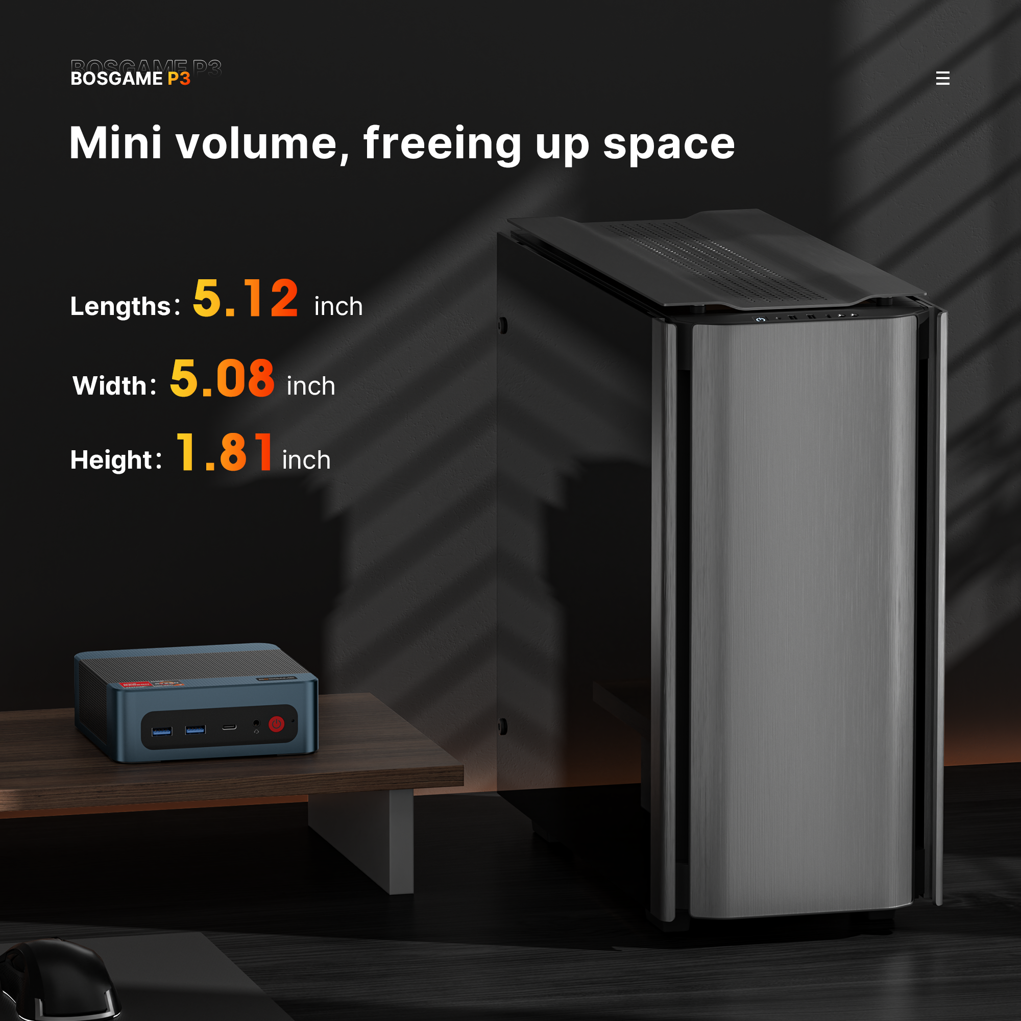 BOSGAME Mini Gaming PC P3Lite, AMD Ryzen 7 6800H 24GB DDR5 1TB NVMe SSD