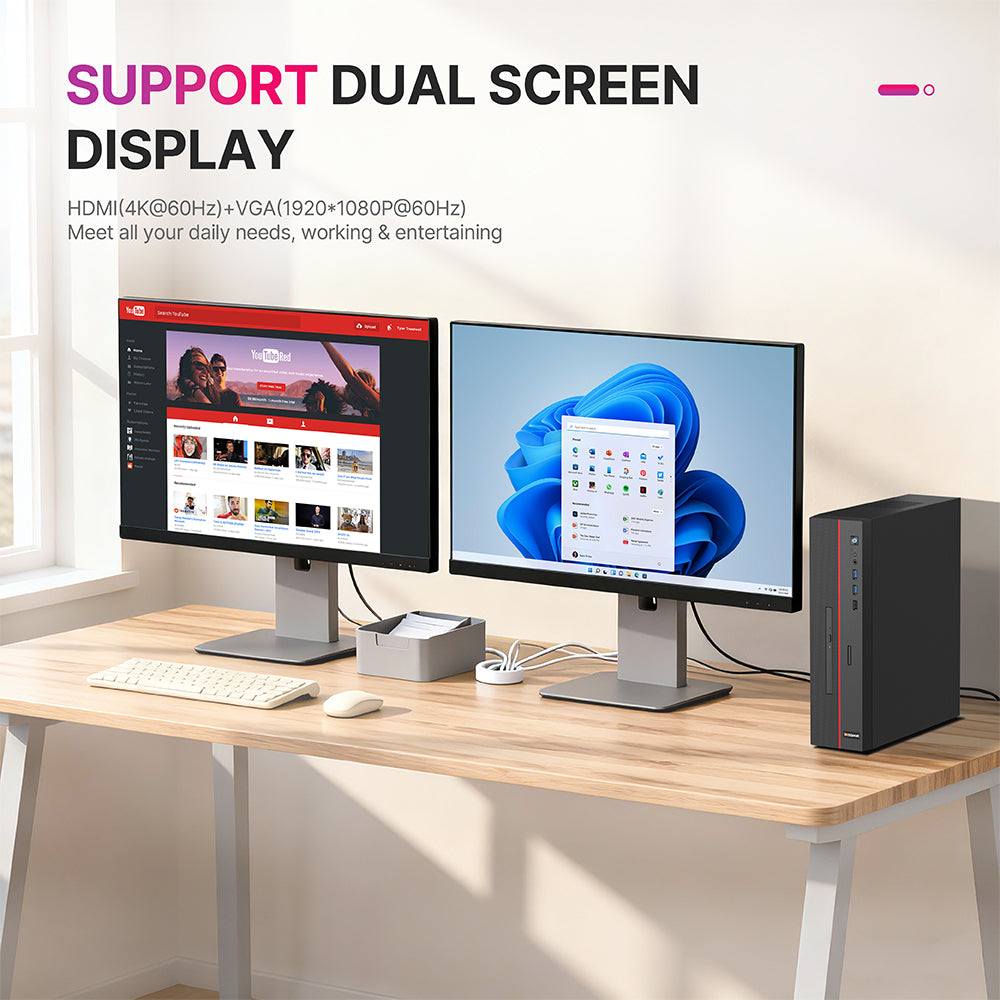 VX40 Tower Desktop Computer,8L Compact Case, Intel Core i5-12450H, 8GB DDR4 1TB NVMe SSD,4K Dual Display, WiFi 6