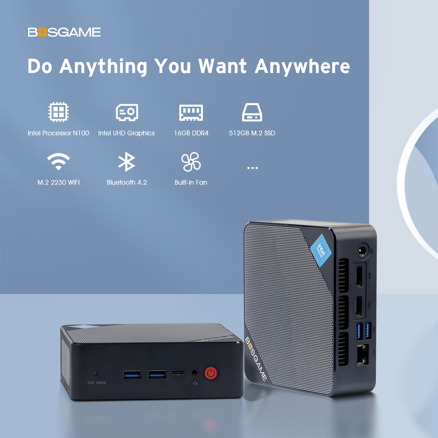 BOSGAME Mini PC B100, Intel 12th Gen Alder Lake N100, Full-feathured U