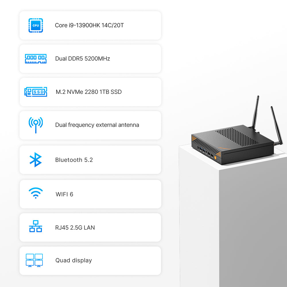 Magicnuc AG3 Mini PC | Core i9‑13900HK 32GB DDR5, 1TB PCIe SSD, Quad‑Display, Dual LAN, HDMI/DP, Wi‑Fi 6, BT 5.2