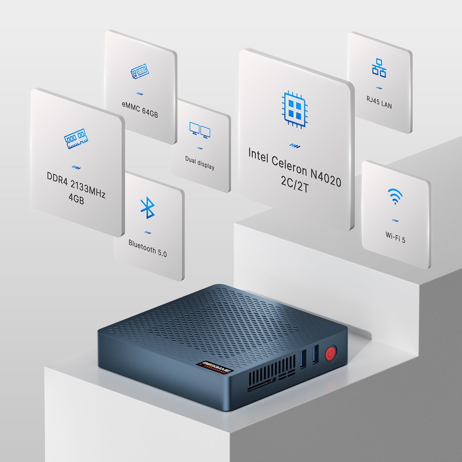 BOSGAME Fanless Mini PC AG40, Intel Celeron Processor N4020,Intel® UHD Graphics 600,4GB DDR4 2133Mhz (On Board)