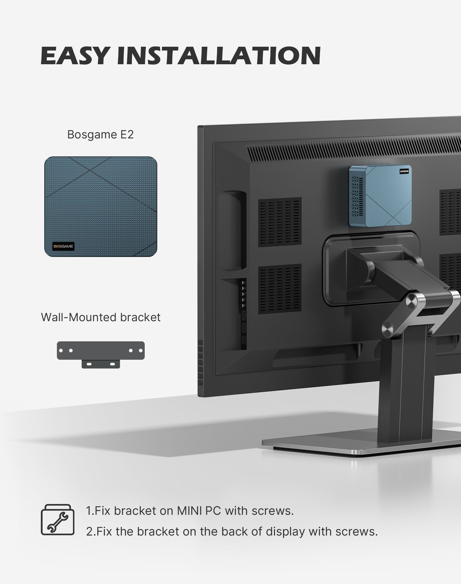 BOSGAME E2 Plus Mini PC  | AMD Ryzen 5 3501U(4C/8T) | 8GB DDR4 256GB SATA SSD | Triple‑Display 4K@60Hz | Win11 Pro | Expandable RAM up to 32GB