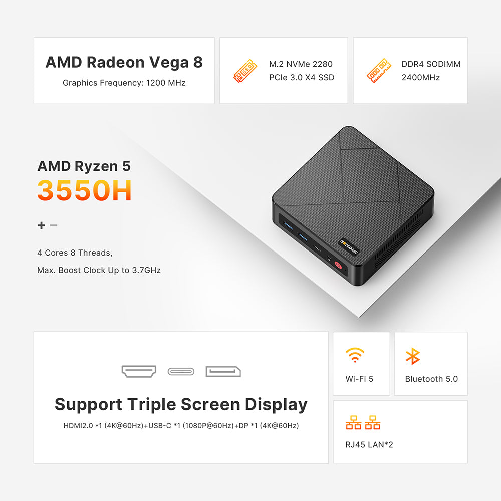 Bosgame E4 Mini PC - AMD Ryzen 5 3550H