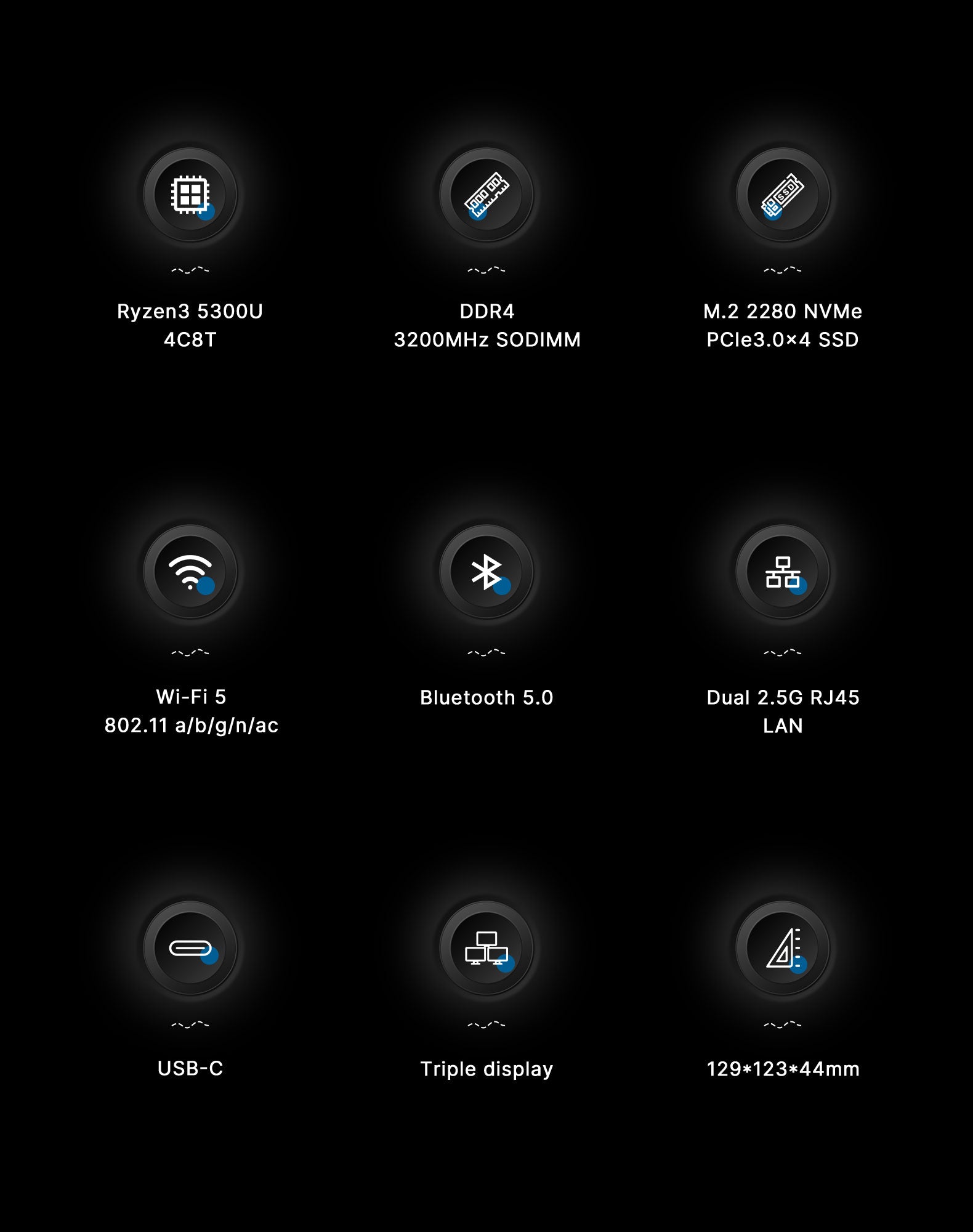 BOSGAME E5 Mini PC, Ryzen 3 5300U Processor 4-core 8-Thread Dual LAN Mini Desktop Computers, 16GB DDR4 1TB PCIe 3.0x4 SSD