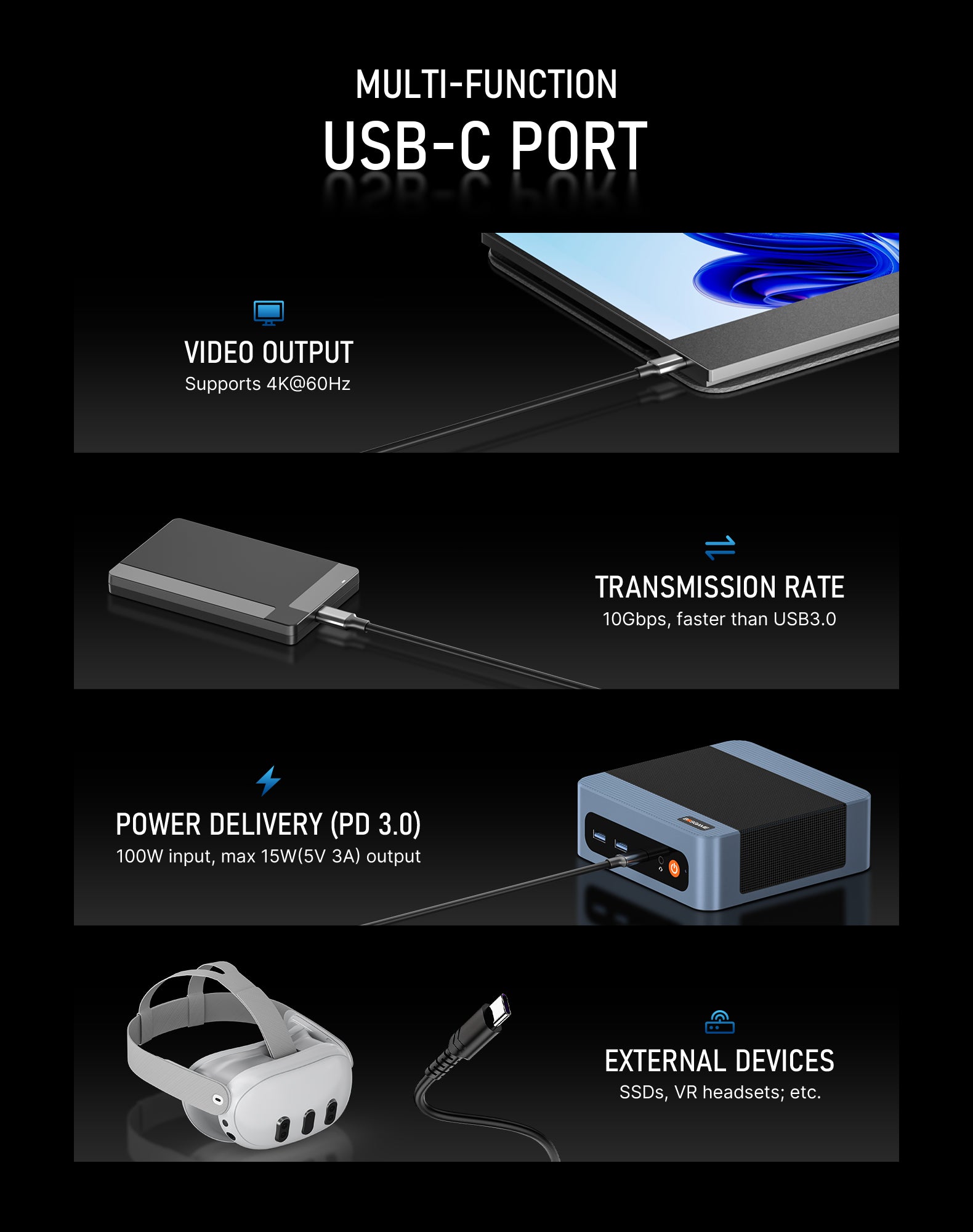 BOSGAME E5 Plus Mini PC Ryzen 3 5400U | 8GB DDR4‑256GB SSD Windows 11 Pro | Triple 4K Display Output, Dual Gigabit LAN, WiFi5 BT5.0 Small Desktop Computer for Office Business