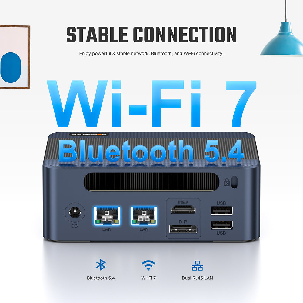 BOSGAME E6 ECO Mini PC Intel Core 3 304 5-Core 12GB LPDDR5X 512GB NVMe SSD Dual 2.5G LAN Wi-Fi 7 4K Triple Display Windows 11 Small Desktop Computer
