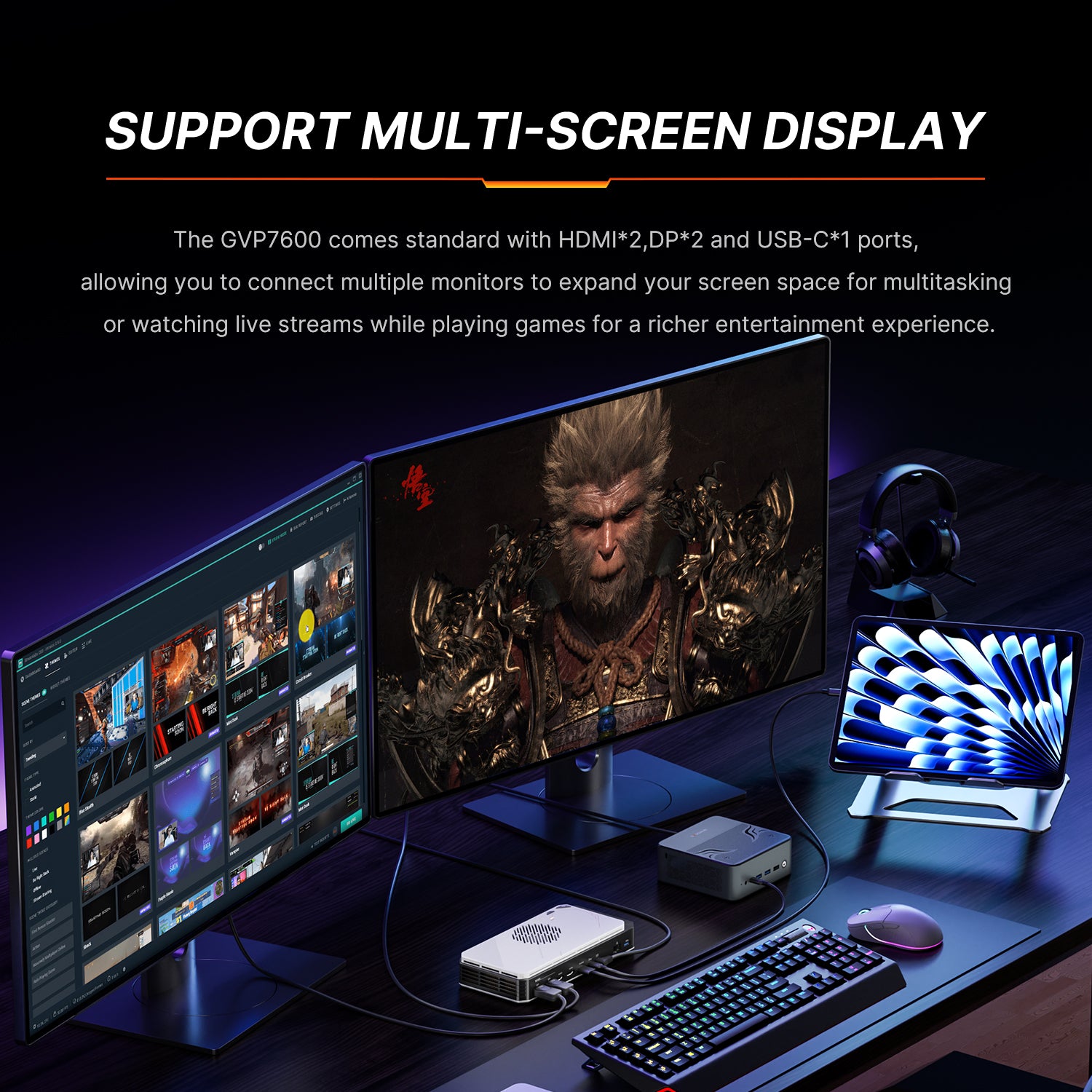 BOSGAME eGPU Docking Station GVP7600 XT, AMD Radeon RX 7600M XT Graphics, I/O Expantion