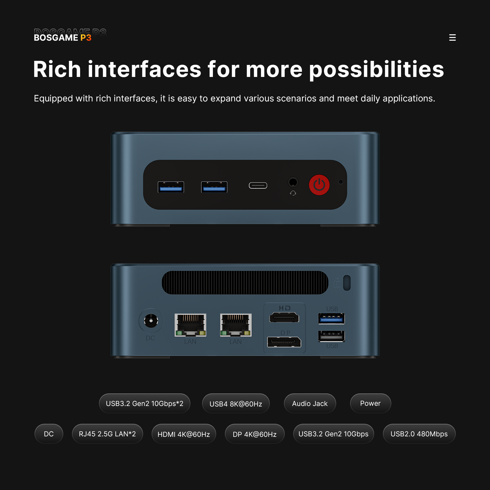 BOSGAME Mini Gaming PC P3Lite,  AMD Ryzen 7 6800H 24GB DDR5 1TB NVMe SSD