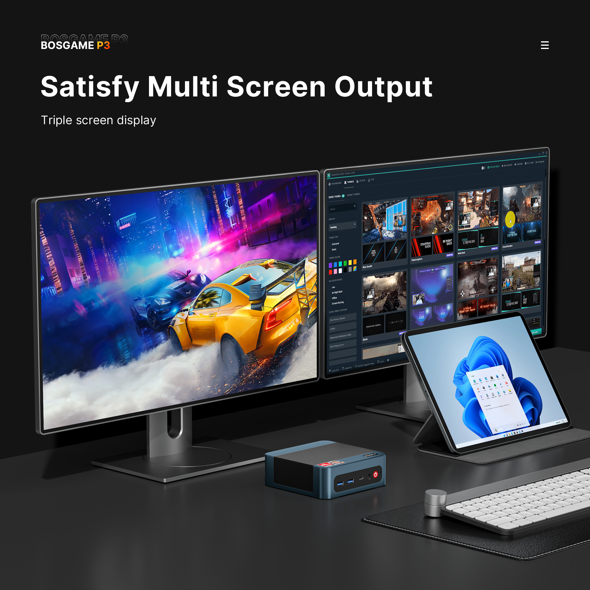 BOSGAME Mini Gaming PC P3Lite,  AMD Ryzen 7 6800H 24GB DDR5 1TB NVMe SSD